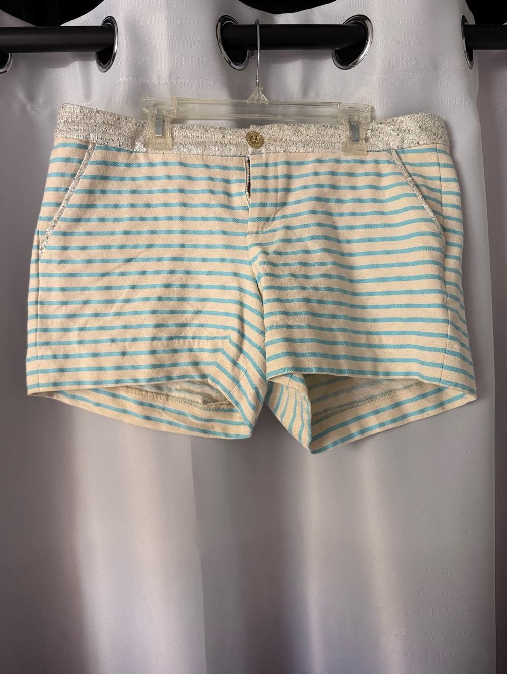 Lilly Pulitzer Cream and Light Blue Striped Jean Shorts